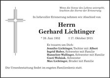 Traueranzeige Gerhard Lichtinger