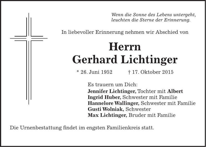 Traueranzeige Gerhard Lichtinger