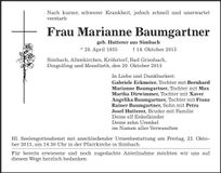 Traueranzeige Marianne Baumgartner