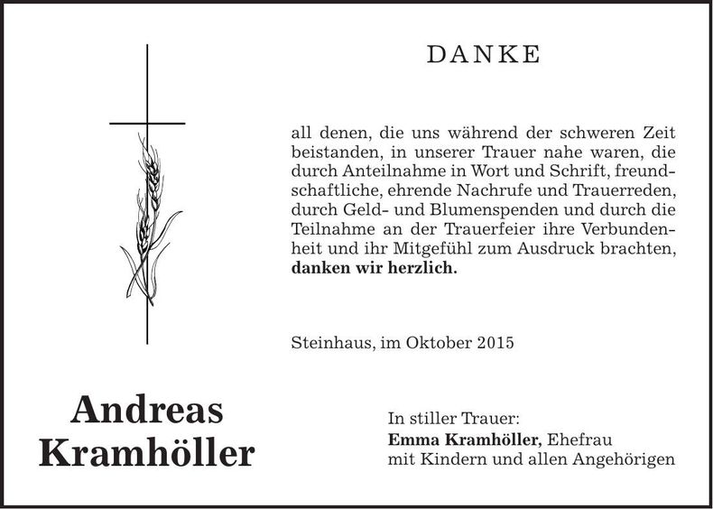 Traueranzeige Andreas Kramhöller