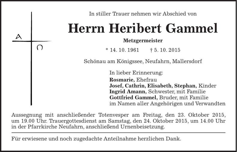 Traueranzeige Heribert Gammel