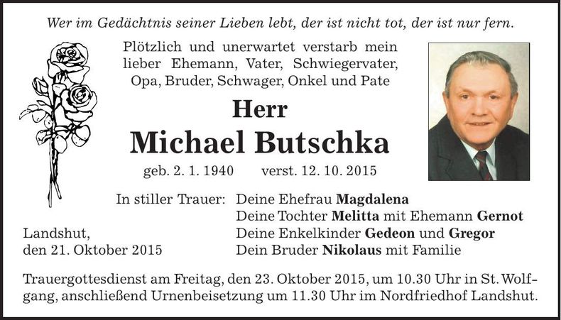 Traueranzeige Michael Butschka