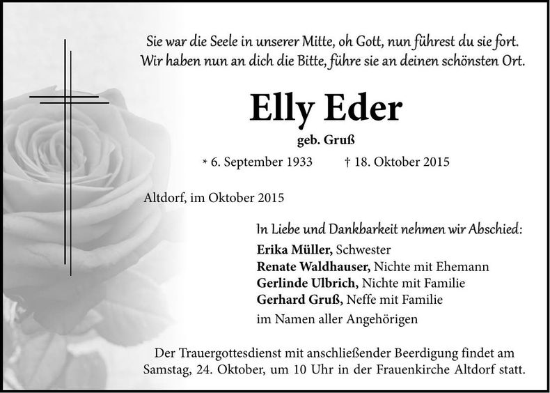 Traueranzeige Elly Eder
