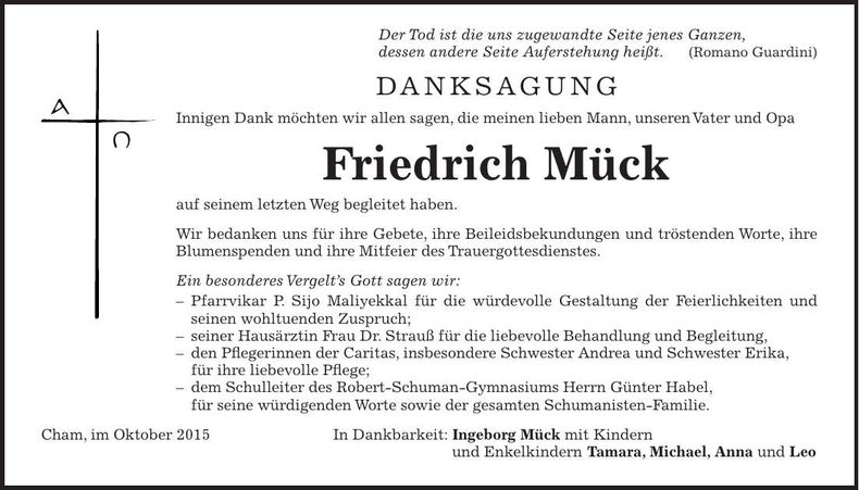 Traueranzeige Friedrich Mück