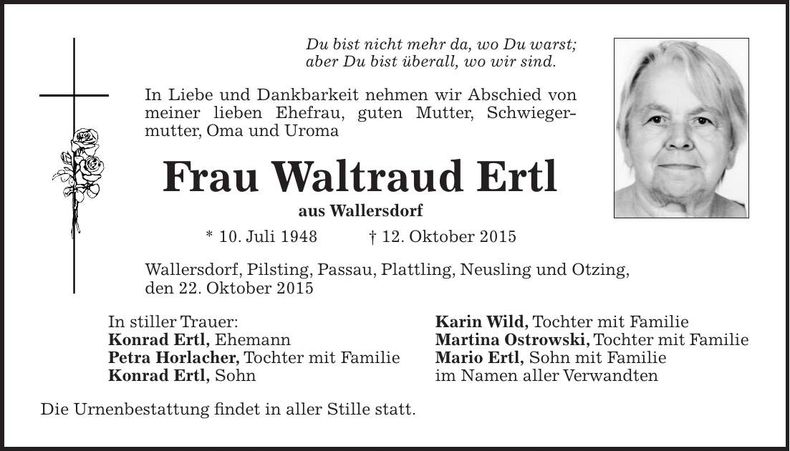 Traueranzeige Waltraud Ertl