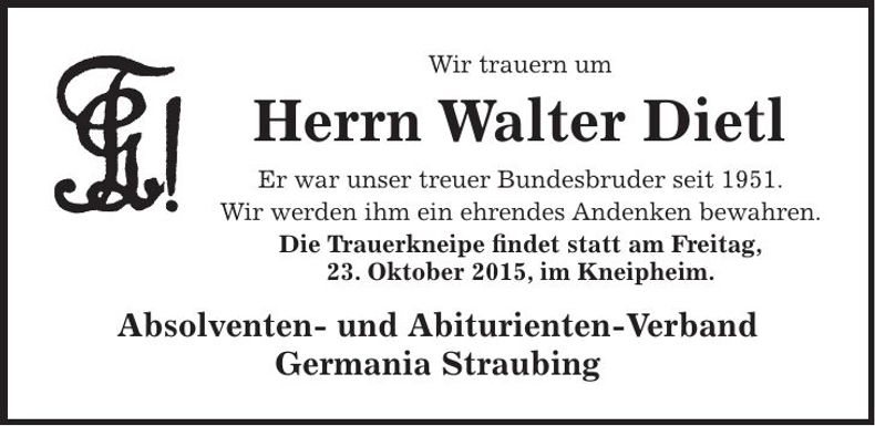 Traueranzeige Walter Dietl
