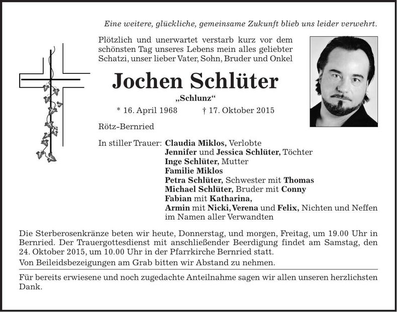 Traueranzeige Jochen Schlüter