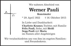 Traueranzeige Werner Pauli