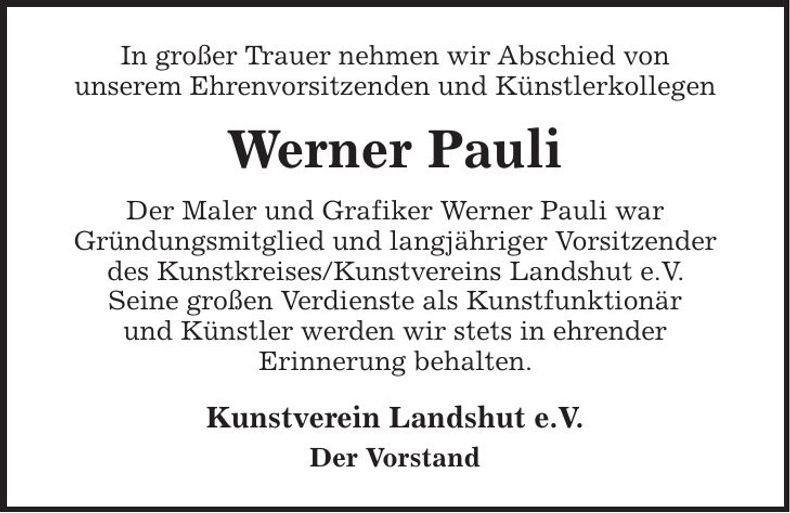 Traueranzeige Werner Pauli