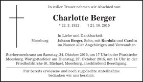 Traueranzeige Charlotte Berger