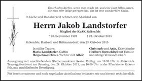 Traueranzeige Jakob Landstorfer