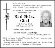 Traueranzeige Karl-Heinz Gietl