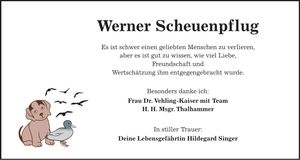 Traueranzeige Werner Scheuenpflug