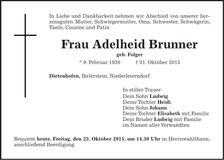 Traueranzeige Adelheid Brunner