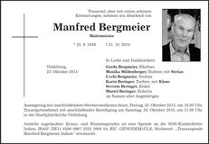 Traueranzeige Manfred Bergmeier