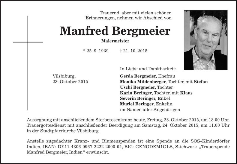 Traueranzeige Manfred Bergmeier