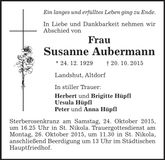 Traueranzeige Susanne Aubermann