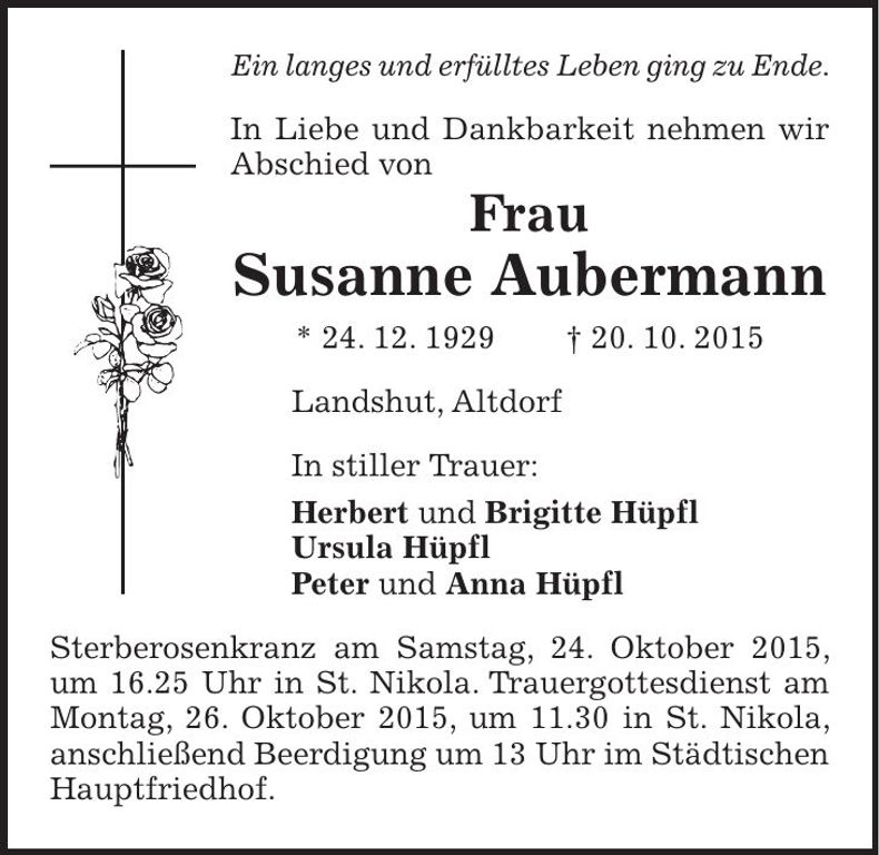 Traueranzeige Susanne Aubermann