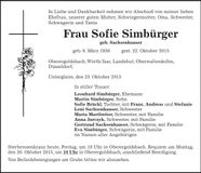 Traueranzeige Sofie Simbürger
