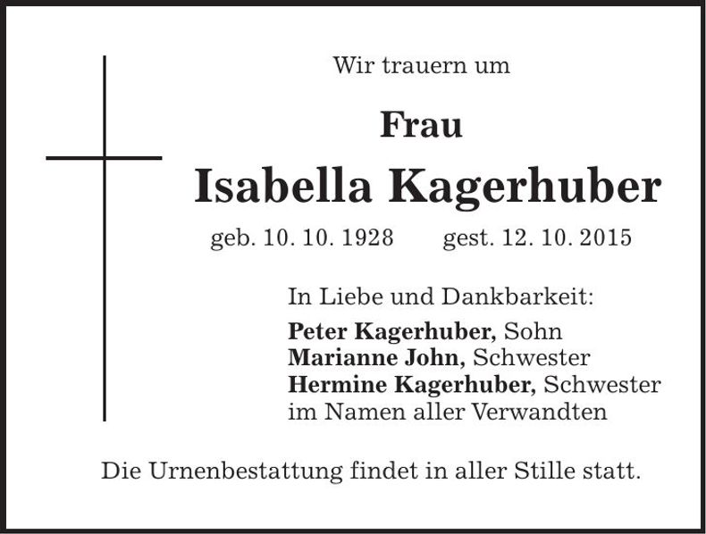 Traueranzeige Isabella Kagerhuber