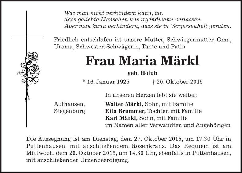 Traueranzeige Walter Märkl