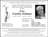 Traueranzeige Cäzilia Nehmer