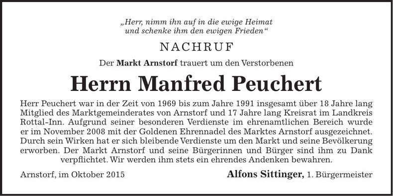 Traueranzeige Manfred Peuchert