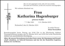 Traueranzeige Katharina Hagenburger