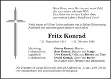 Traueranzeige Fritz Konrad