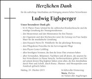 Traueranzeige Ludwig Eiglsperger