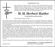 Traueranzeige Herbert Haider