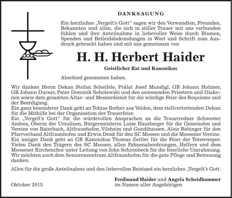 Traueranzeige Herbert Haider