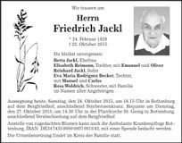 Traueranzeige Friedrich Jackl