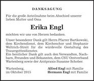 Traueranzeige Erika Engl