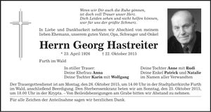 Traueranzeige Georg Hastreiter