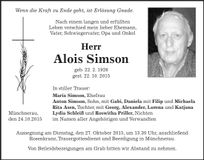 Traueranzeige Alois Simson