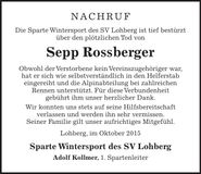 Traueranzeige Josef Rossberger