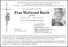 Traueranzeige Waltraud Barth