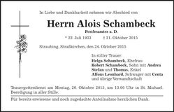 Traueranzeige Alois Schambeck
