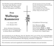Traueranzeige Walburga Kammerer
