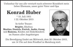 Traueranzeige Konrad Huber