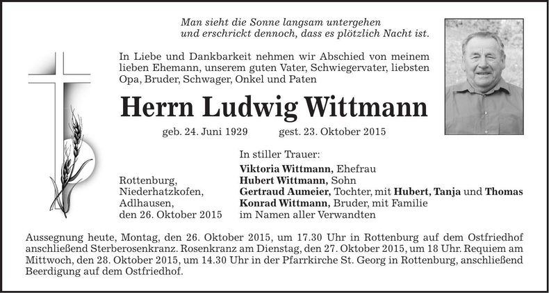 Traueranzeige Ludwig Wittmann