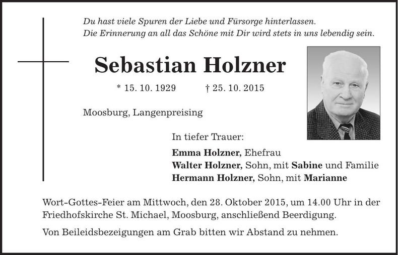Traueranzeige Sebastian Holzner