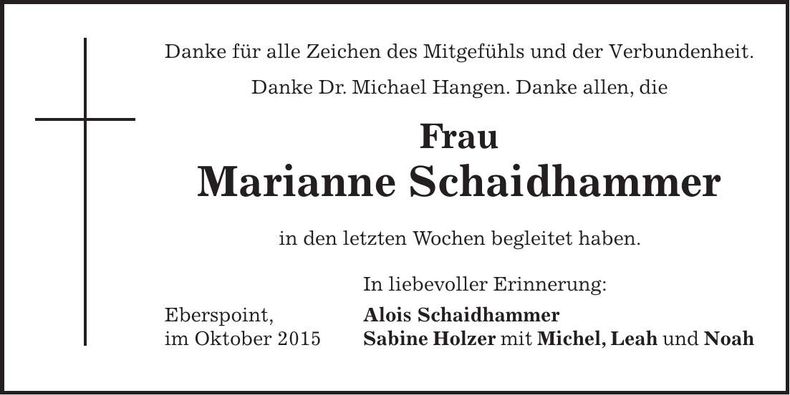 Traueranzeige Marianne Schaidhammer