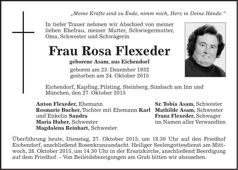 Traueranzeige Rosa Flexeder