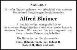 Traueranzeige Alfred Blaimer