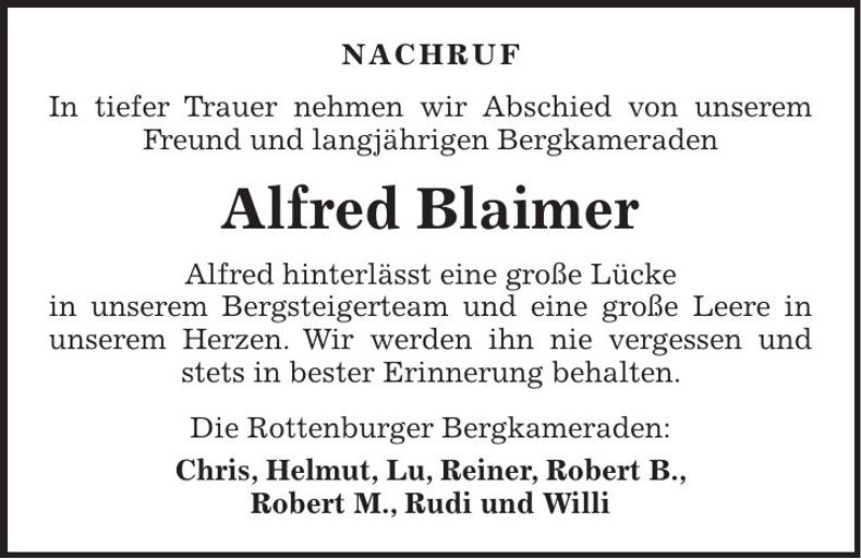 Traueranzeige Alfred Blaimer