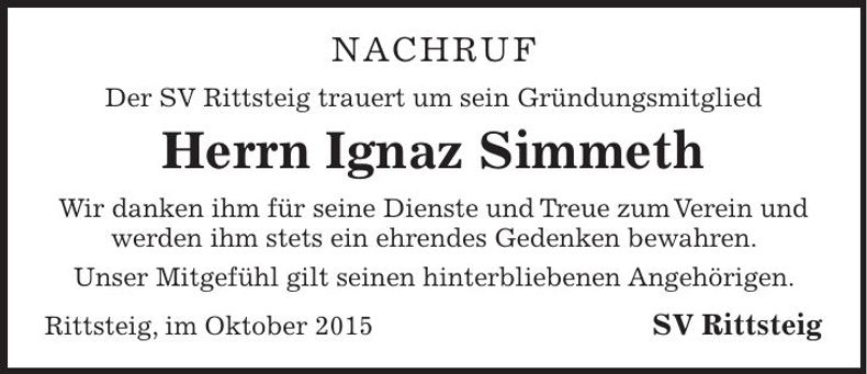 Traueranzeige Ignaz Simmeth