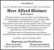 Traueranzeige Alfred Blaimer