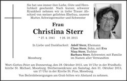Traueranzeige Christina Sterr